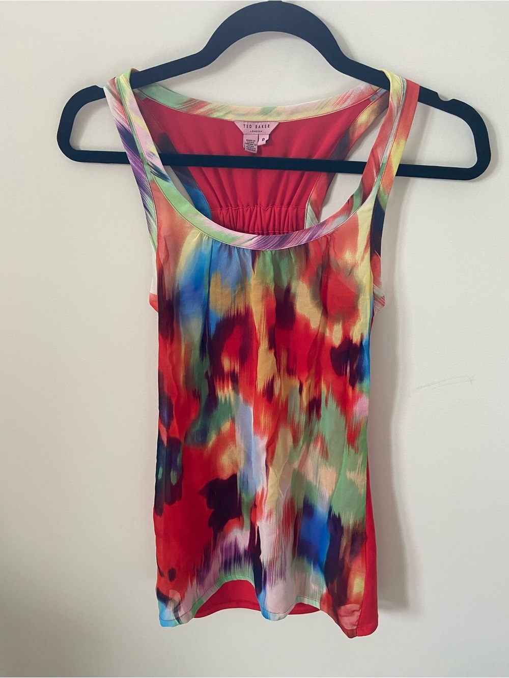Ted Baker Silk Multicolor Abstract Print Scoop Neck Tank Top